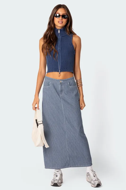 Railroad Denim Maxi Skirt sold by Edikted