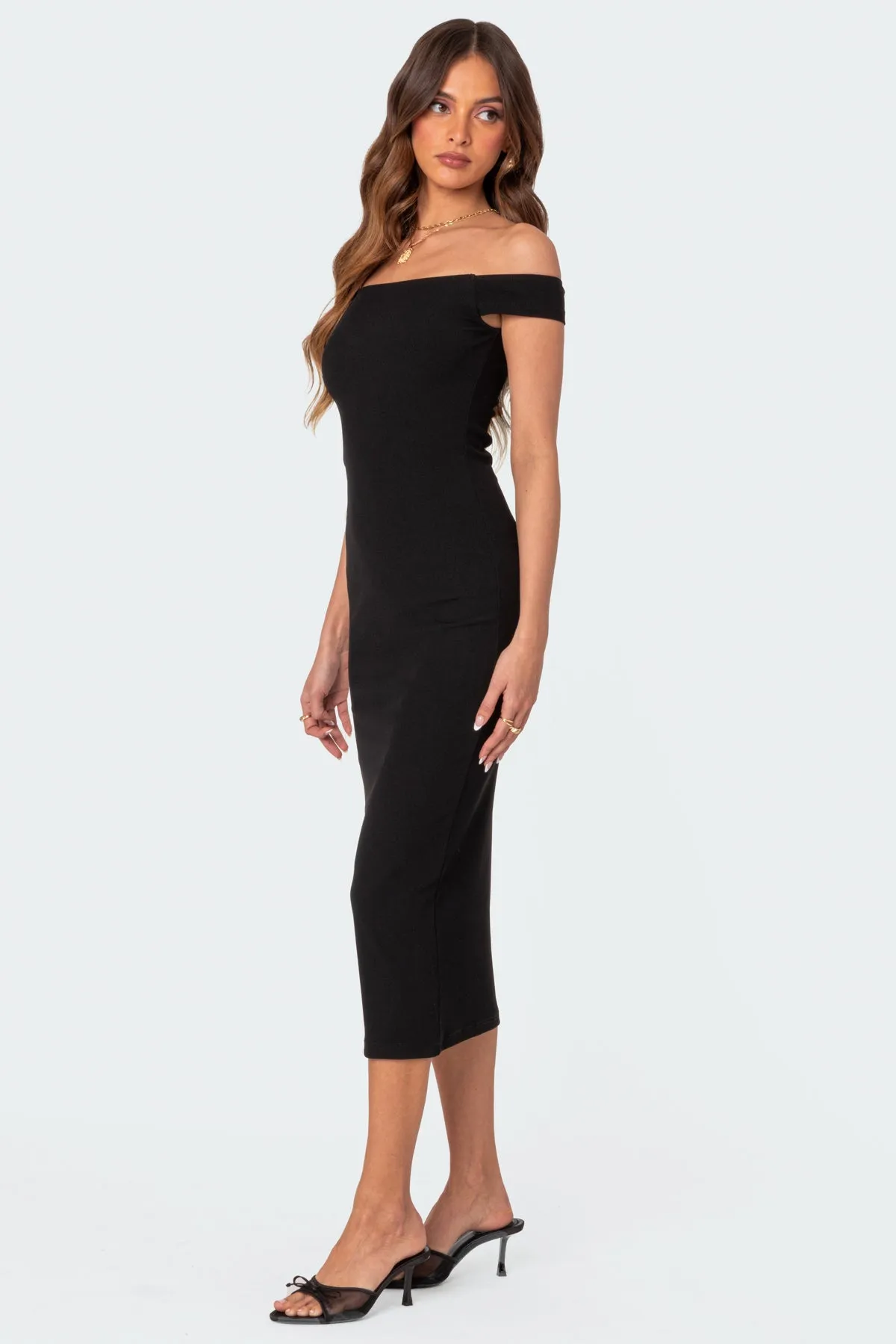 Kyla Off Shoulder Ribbed Midi Dress sold by Edikted product image thumbnail 2
