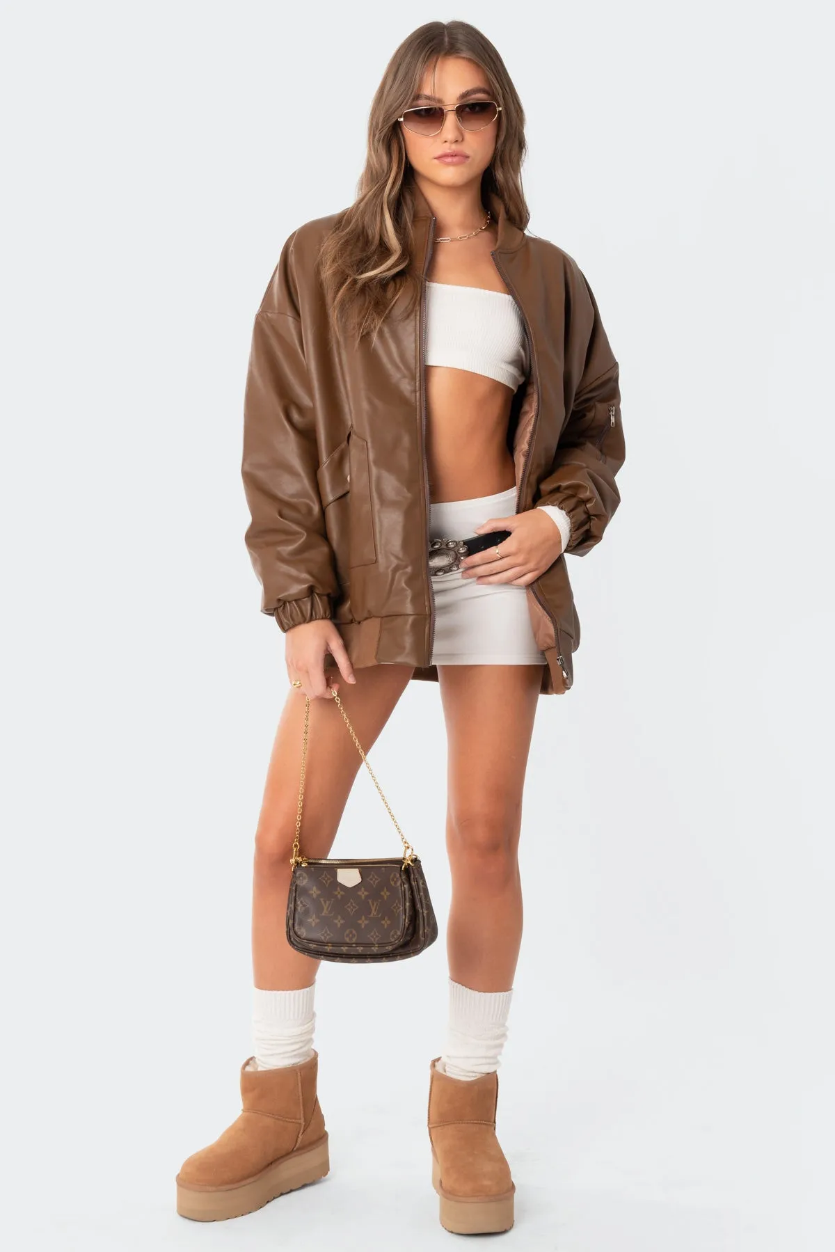 Faux Leather Oversized Bomber Jacket sold by Edikted product image thumbnail 5