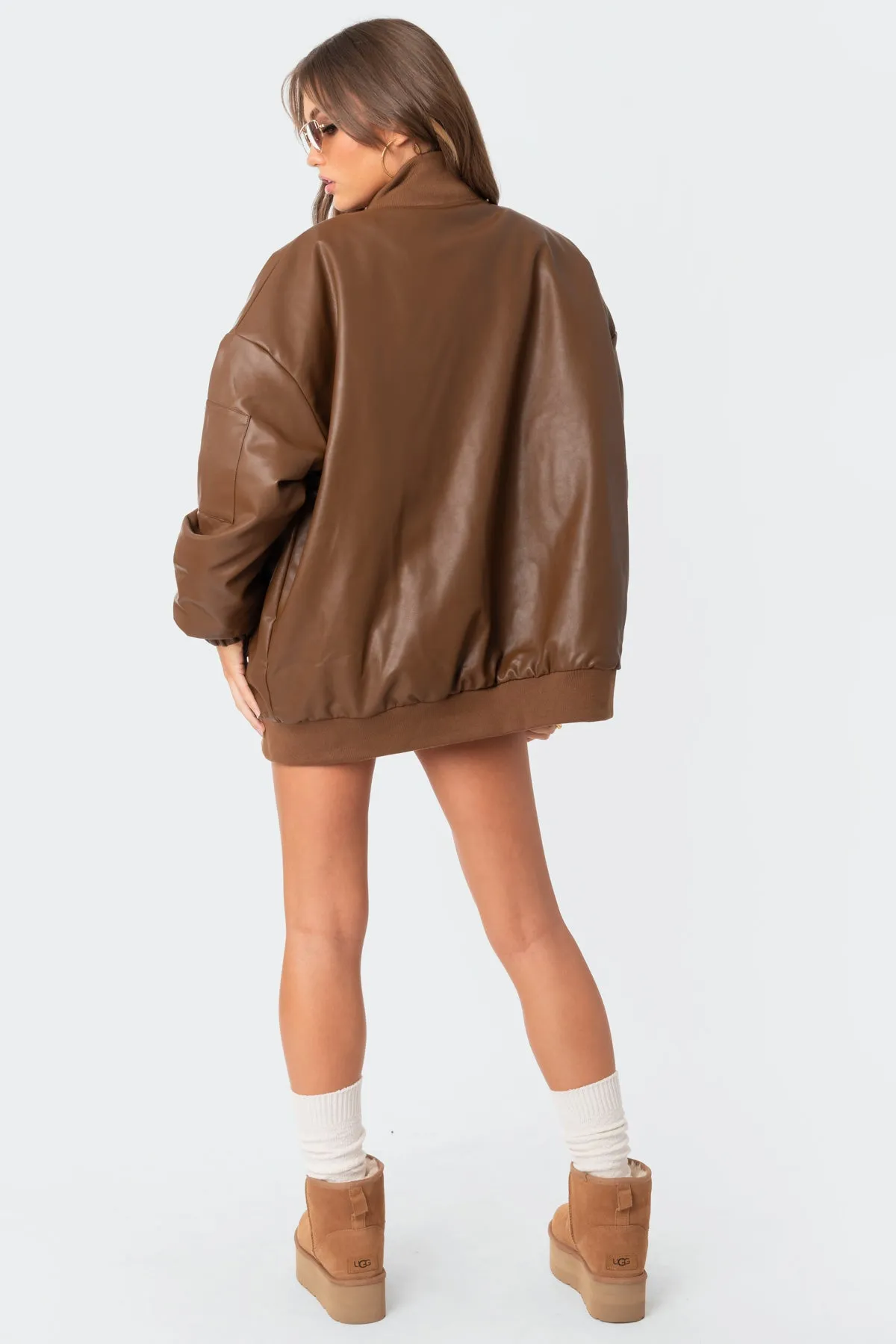 Faux Leather Oversized Bomber Jacket sold by Edikted product image thumbnail 4