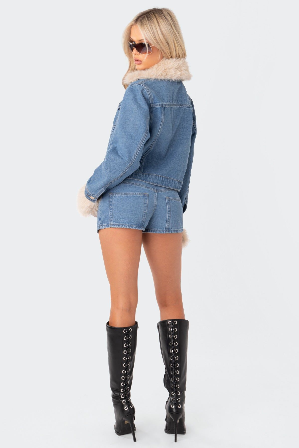 Drew Faux Fur Trim Denim Jacket sold by Edikted product image thumbnail 5