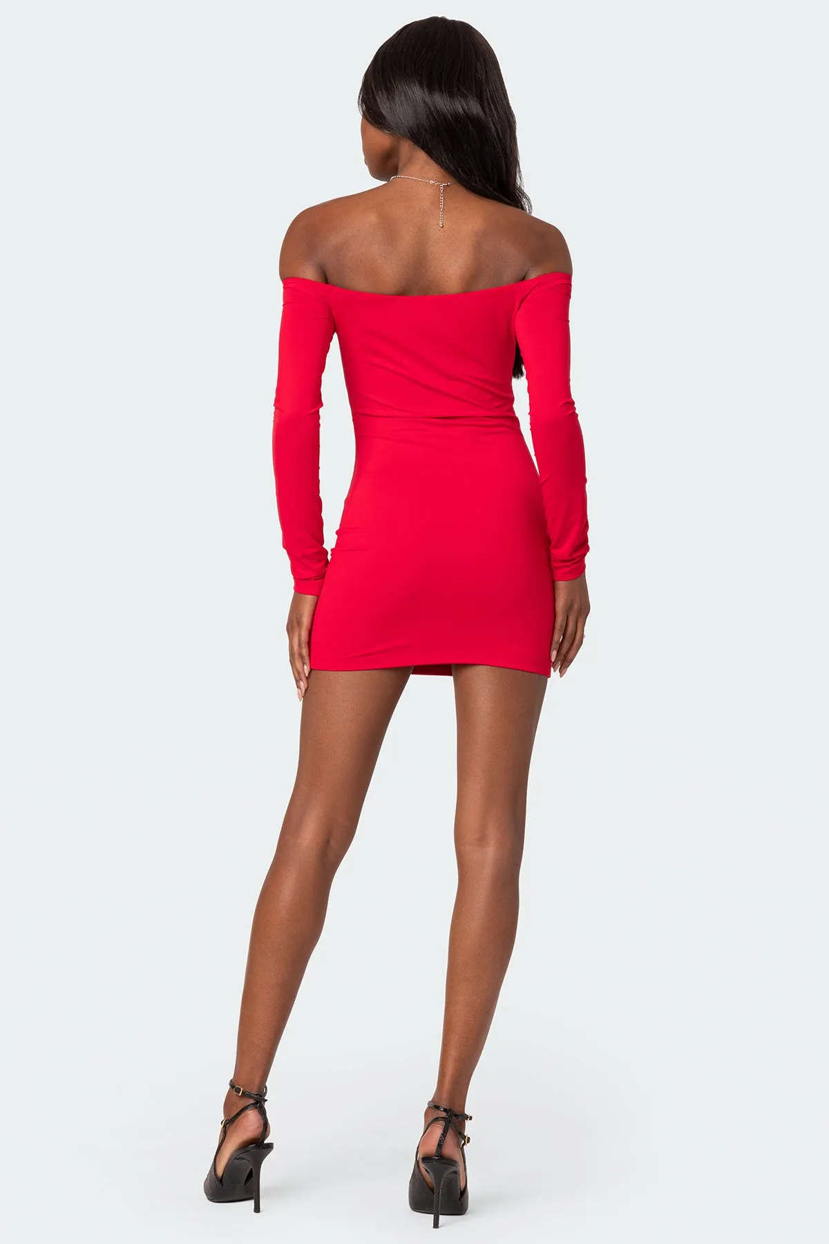 Off Shoulder Gathered Mini Dress sold by Edikted product image thumbnail 4