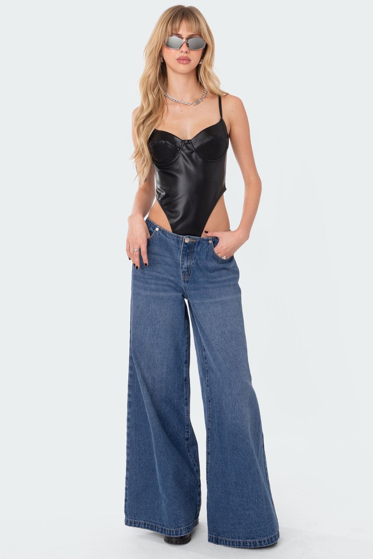 High-Cut Faux Leather Cupped Bodysuit sold by Edikted product image thumbnail 5