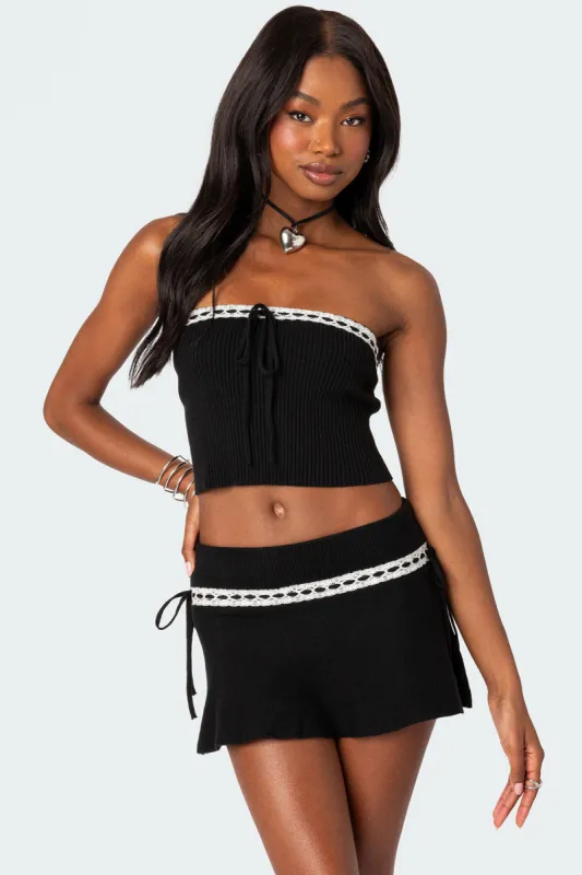 Khloe Lacey Ribbon Knit Tube Top made by Edikted