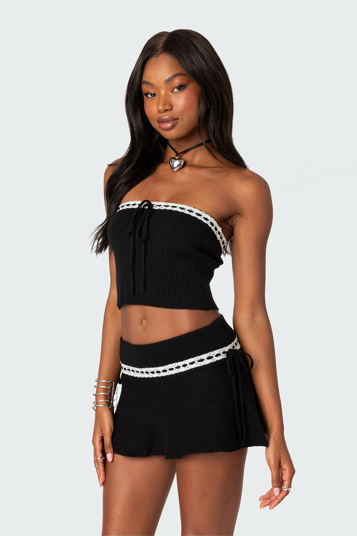 Khloe Lacey Ribbon Knit Tube Top sold by Edikted product image thumbnail 3