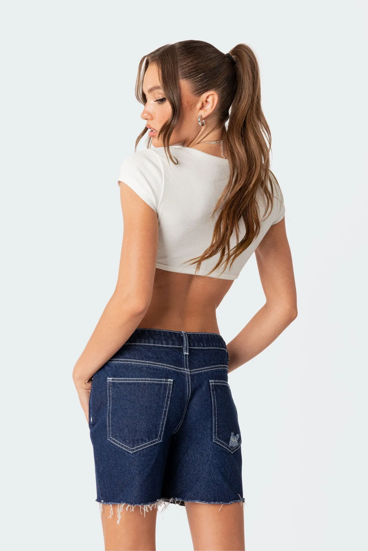 Henley Ribbed Crop Top sold by Edikted product image thumbnail 4