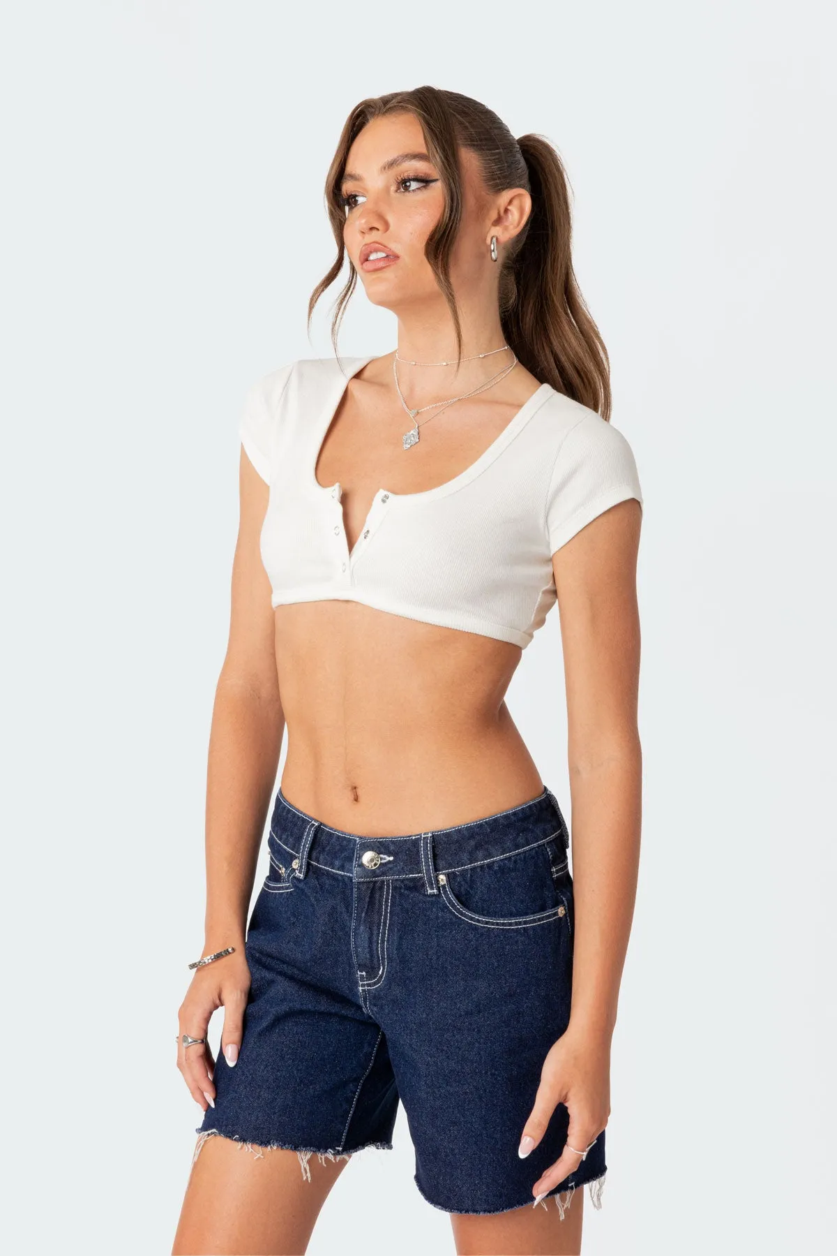 Henley Ribbed Crop Top sold by Edikted product image thumbnail 3