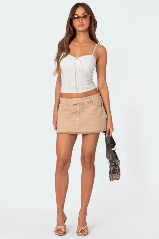 Charli Frayed Denim Mini Skirt sold by Edikted