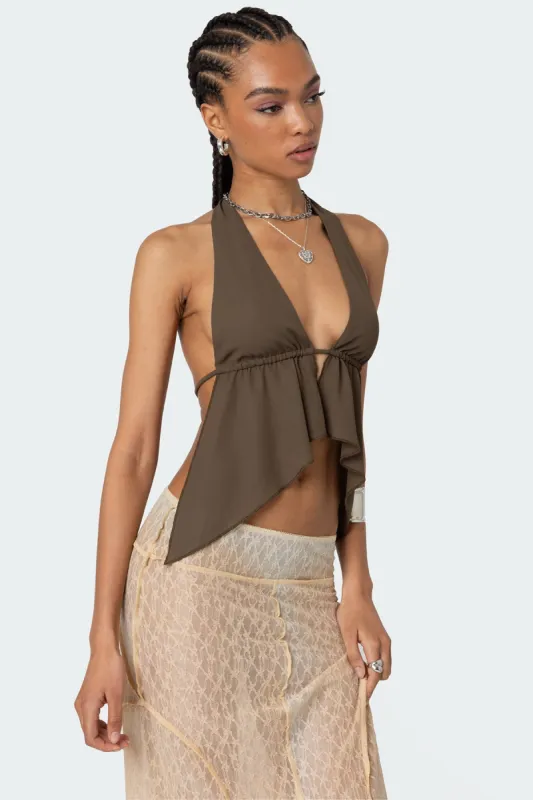 Freda Open Back Chiffon Top sold by Edikted