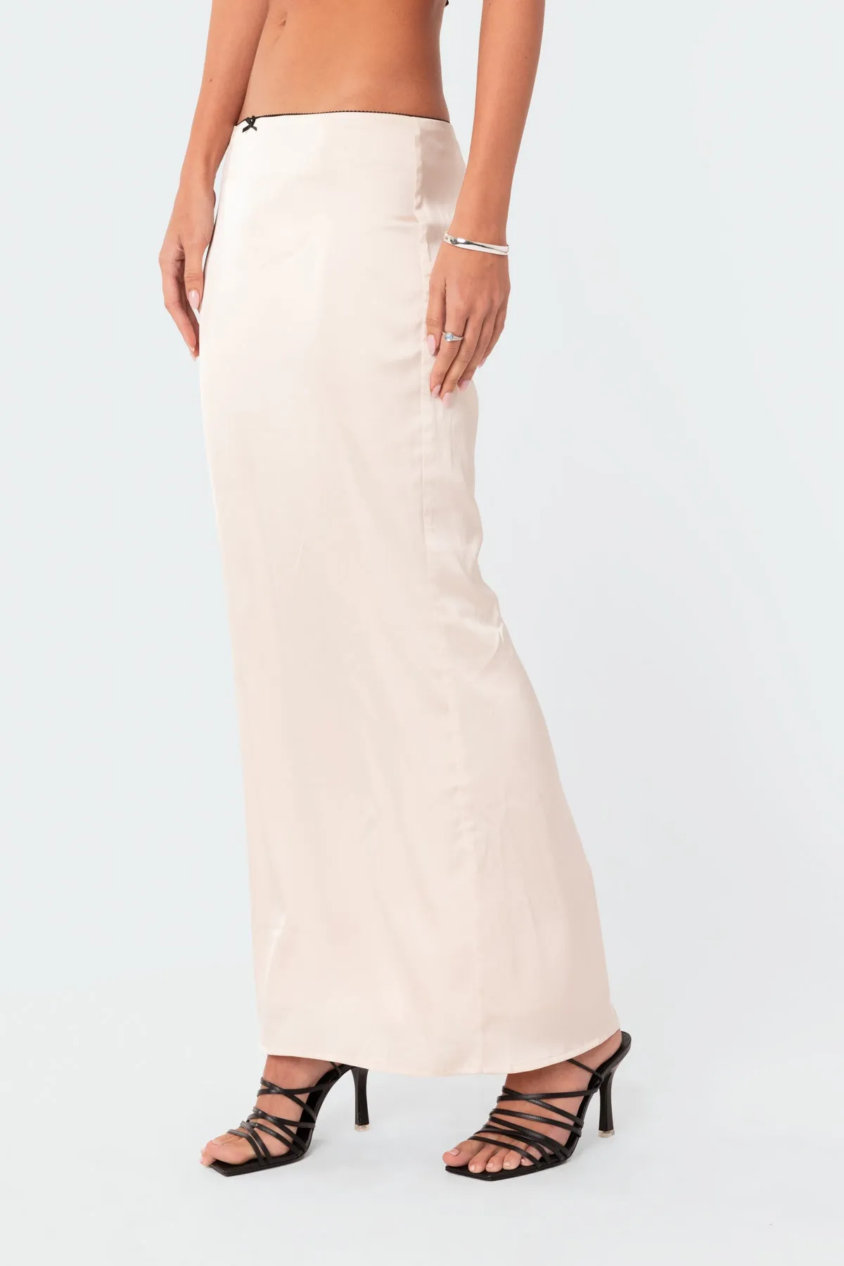Satin Effect Back Slitted Low Rise Maxi Skirt sold by Edikted product image thumbnail 5
