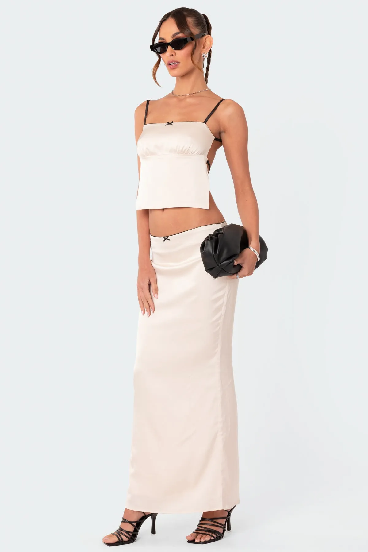 Satin Effect Back Slitted Low Rise Maxi Skirt sold by Edikted product image thumbnail 3