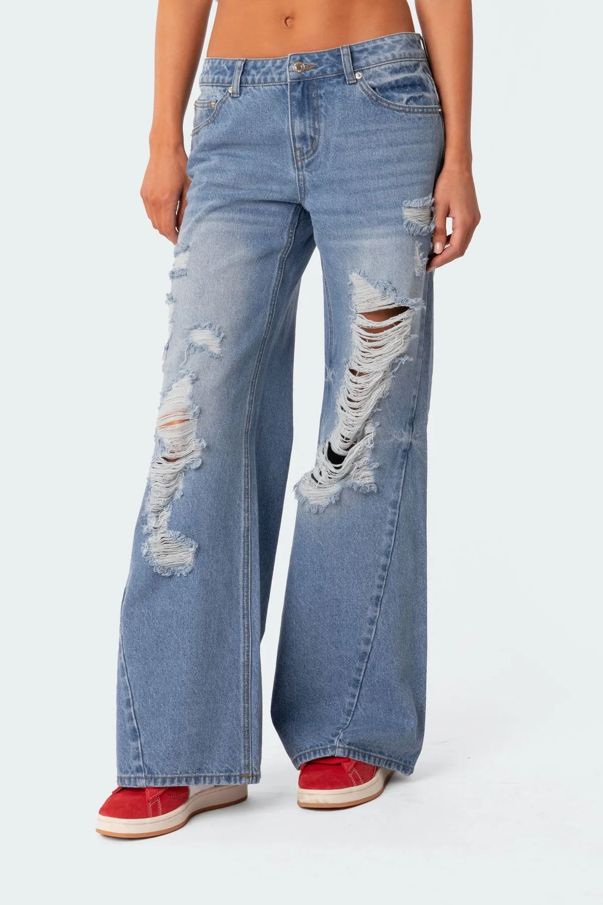 Low Rise Distressed Wide Leg Jeans sold by Edikted product image thumbnail 2