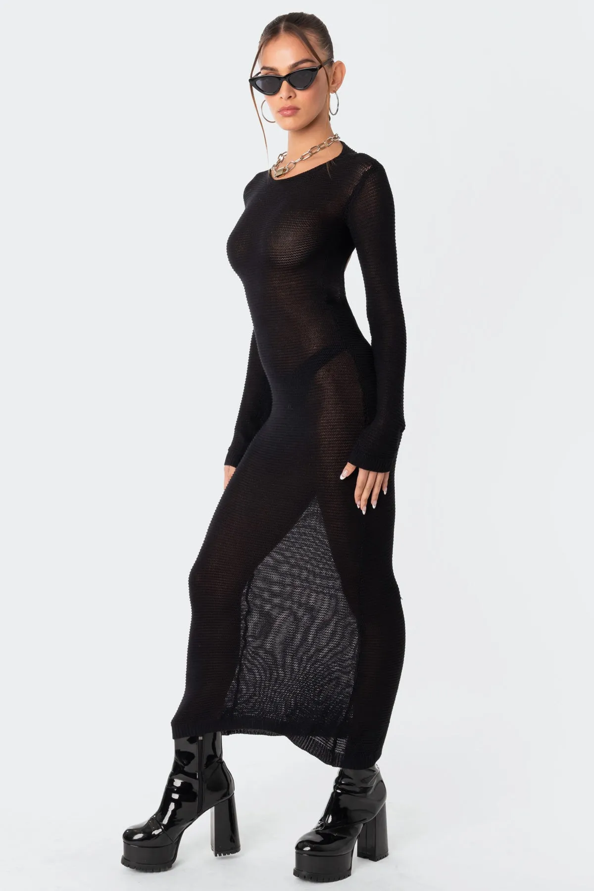 London Knitted Open Back Maxi Dress sold by Edikted product image thumbnail 4