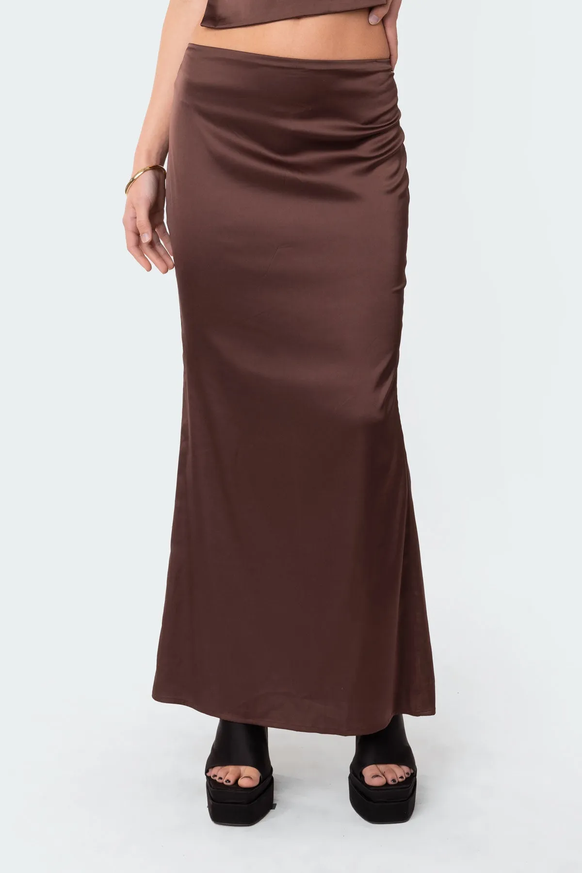 Satin Low Rise Back Slit Maxi Skirt sold by Edikted product image thumbnail 2