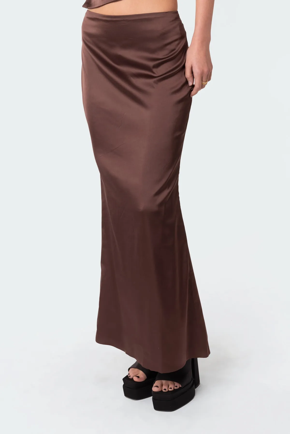 Satin Low Rise Back Slit Maxi Skirt sold by Edikted product image thumbnail 3