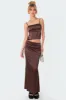 Satin Low Rise Back Slit Maxi Skirt sold by Edikted