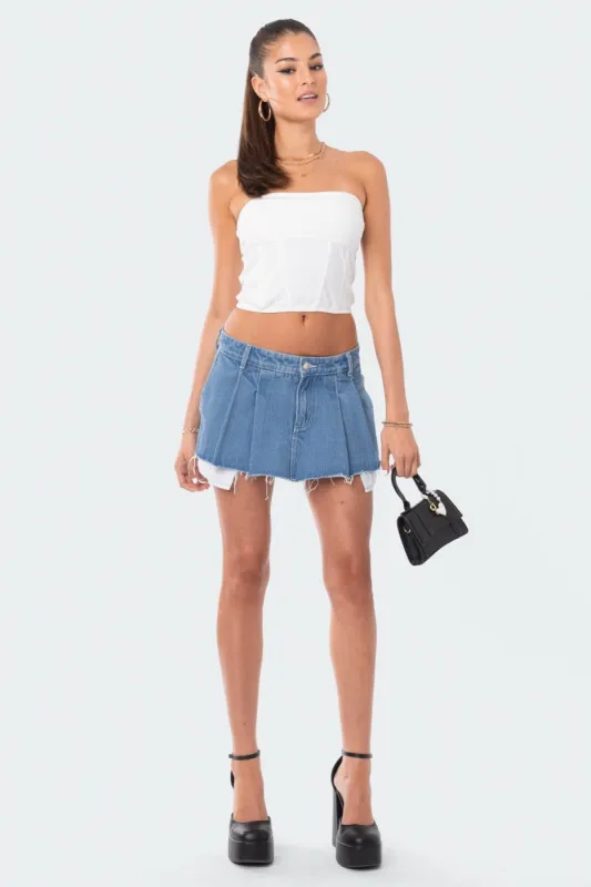 Denim Pleated Skort sold by Edikted