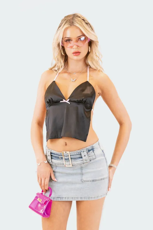 Leonie Satin Tie-Up Top made by Edikted