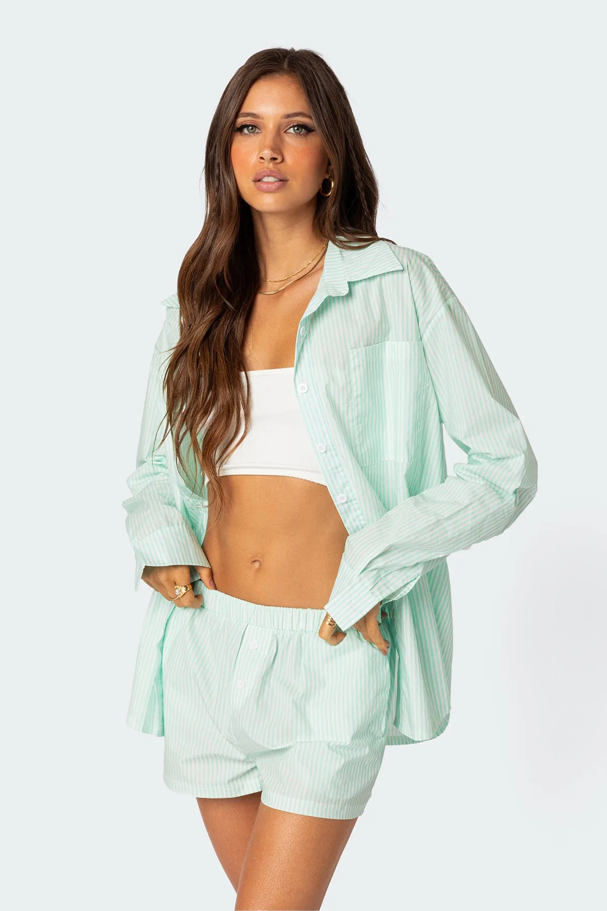 Oversized Pinstripe Button Up Shirt sold by Edikted product image thumbnail 3