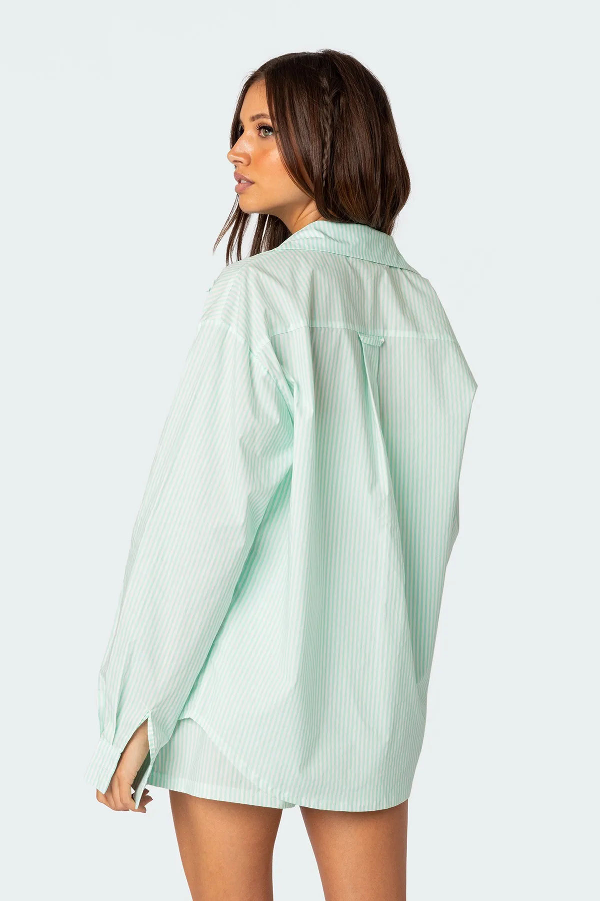 Oversized Pinstripe Button Up Shirt sold by Edikted product image thumbnail 4