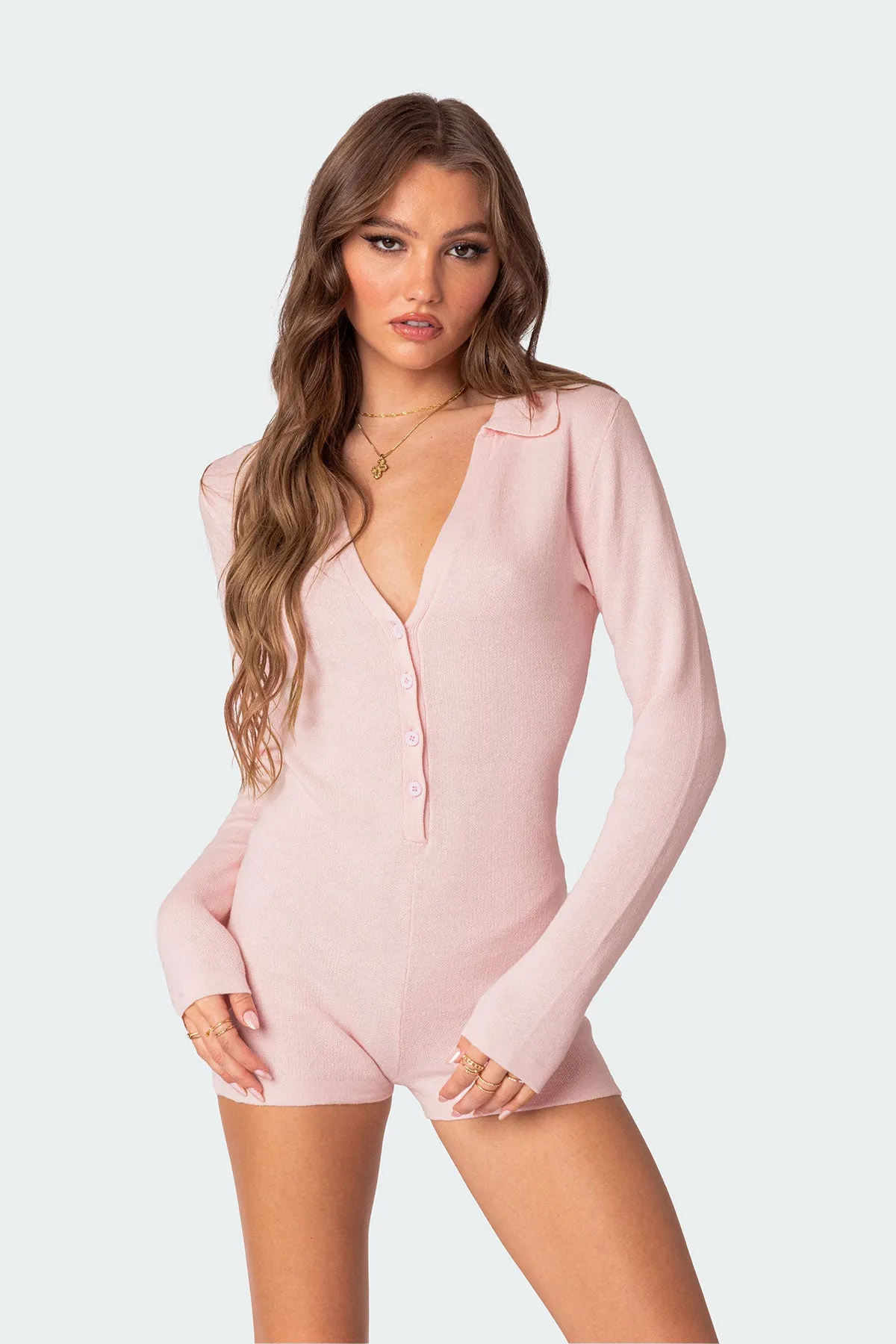 Lillian Button Front Knit Romper sold by Edikted product image thumbnail 2