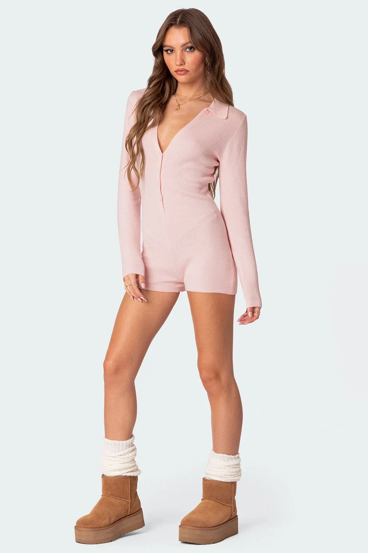 Lillian Button Front Knit Romper sold by Edikted product image thumbnail 3