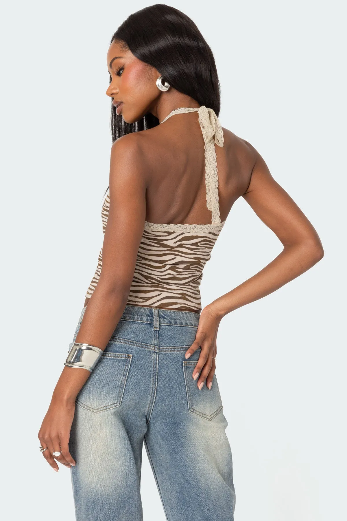 Zebra Printed Halter Top sold by Edikted
