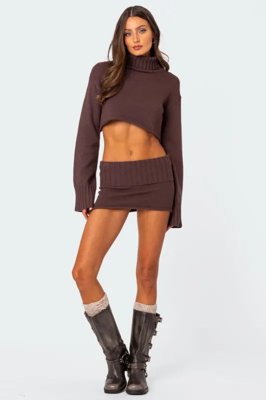 Gino Fold Over Knit Mini Skirt sold by Edikted