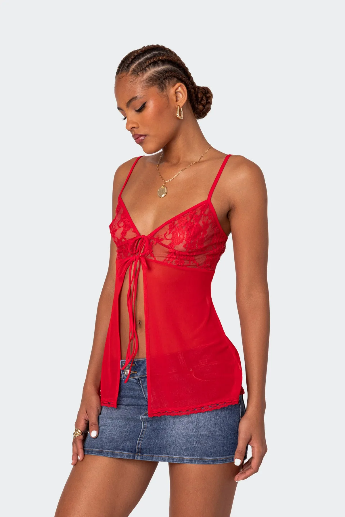 Mimosa Sheer Lace Long Tank Top sold by Edikted product image thumbnail 3