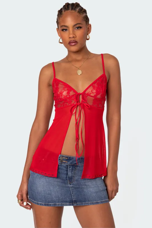 Mimosa Sheer Lace Long Tank Top sold by Edikted