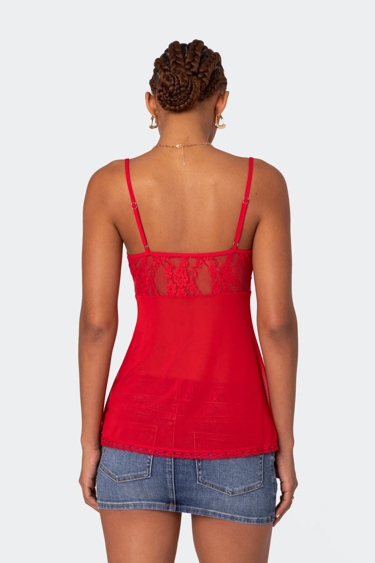 Mimosa Sheer Lace Long Tank Top sold by Edikted product image thumbnail 4