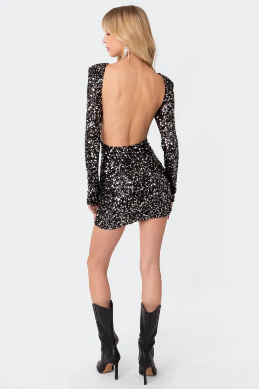 Sylvie Sequin Open Back Mini Dress sold by Edikted