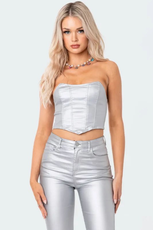 Luna Faux Leather Stretch Corset sold by Edikted