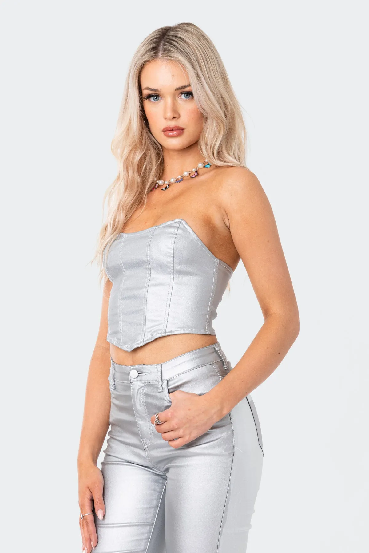 Luna Faux Leather Stretch Corset sold by Edikted product image thumbnail 4