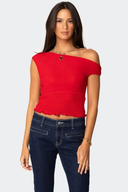 Jenny Scrunched Asymmetric Top sold by Edikted