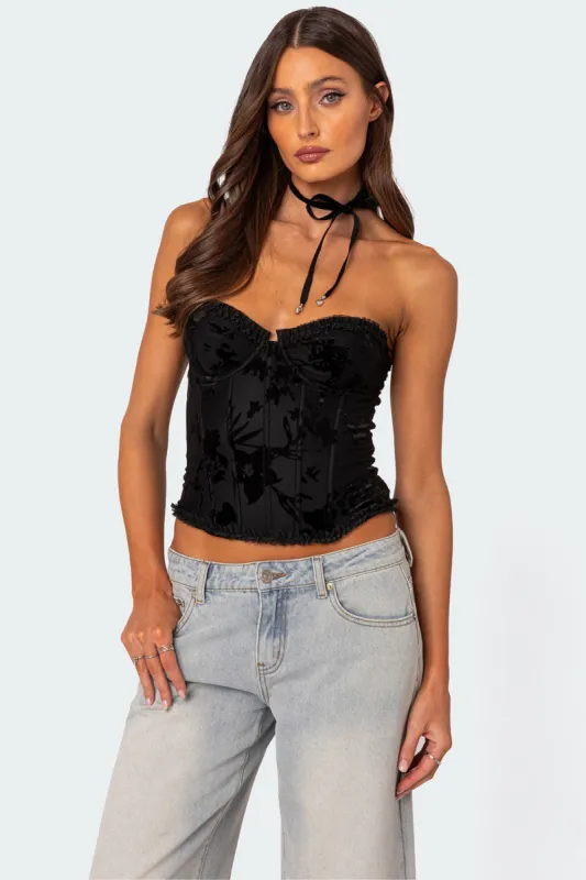 Marnie Velvet Embroidered Corset sold by Edikted
