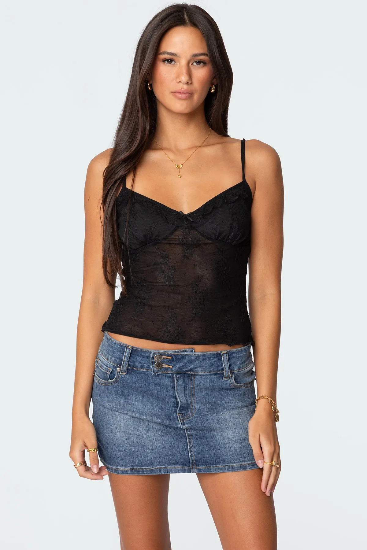 Angelina Sheer Lace Tank Top sold by Edikted