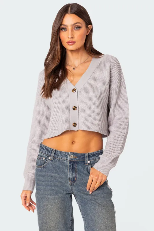 Oversized Waffle Knit Cropped Cardigan sold by Edikted