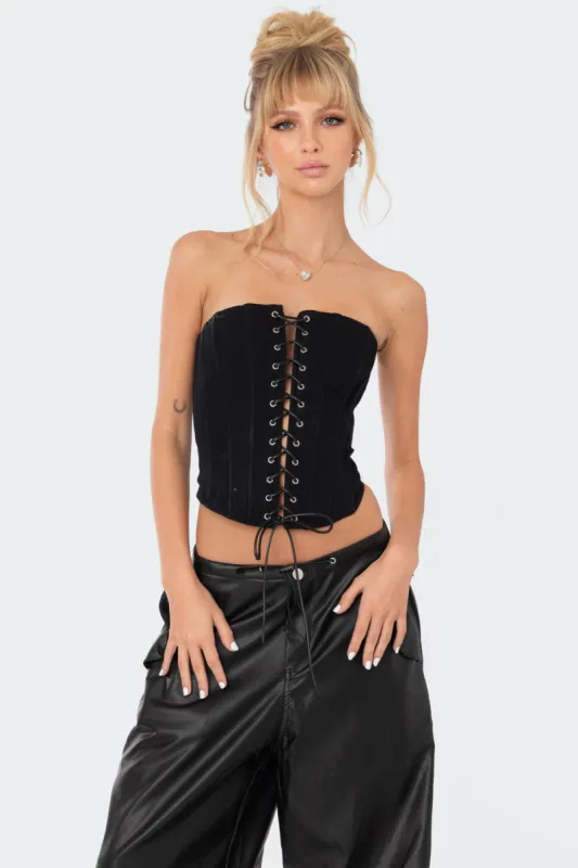 Amelia Lace-Up Corset sold by Edikted