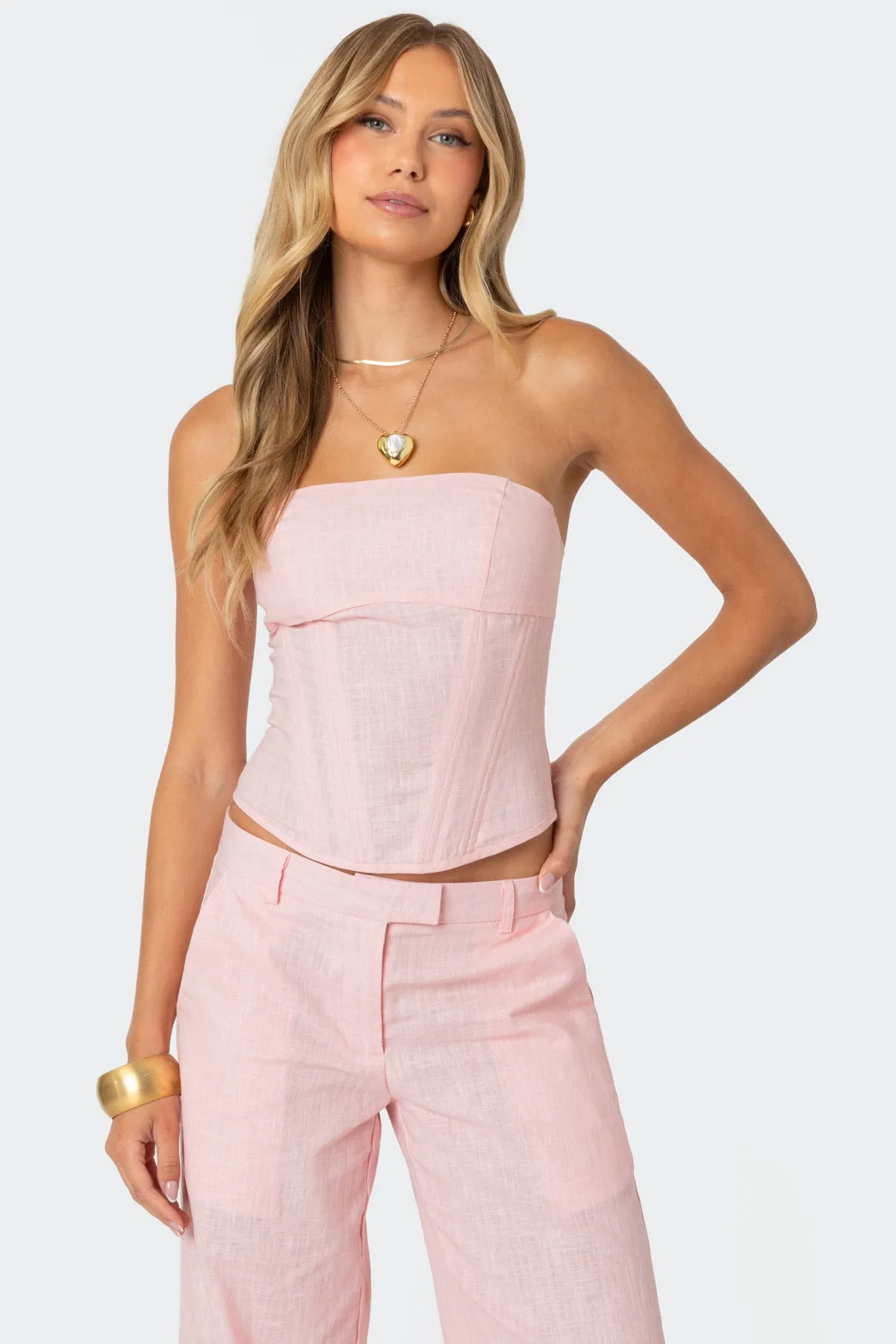 Arya Linen Look Corset sold by Edikted