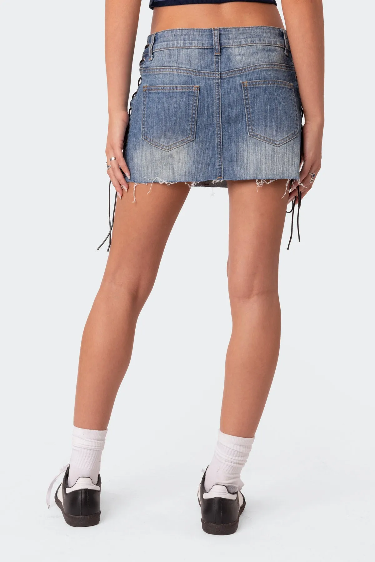 Side Lace Up Denim Mini Skirt sold by Edikted product image thumbnail 4