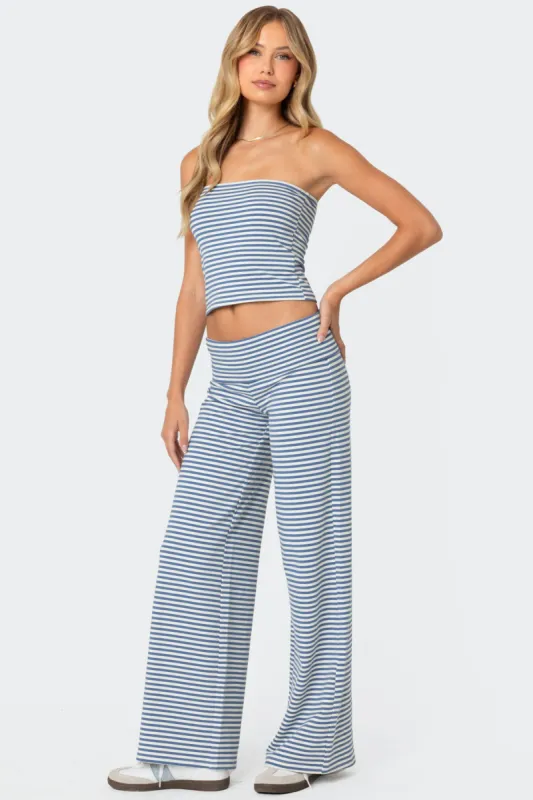 Lilah Striped Fold Over Pants sold by Edikted