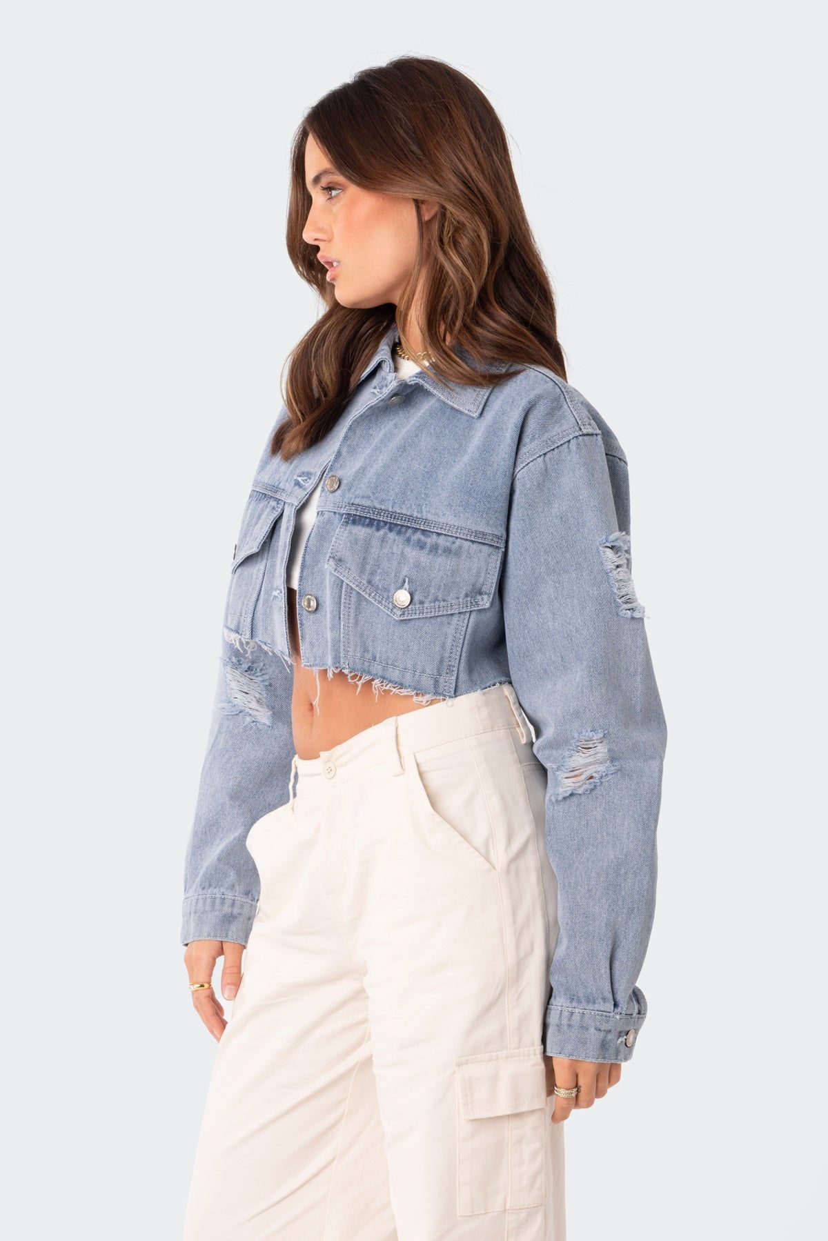 Addison Cropped Denim Jacket sold by Edikted product image thumbnail 4
