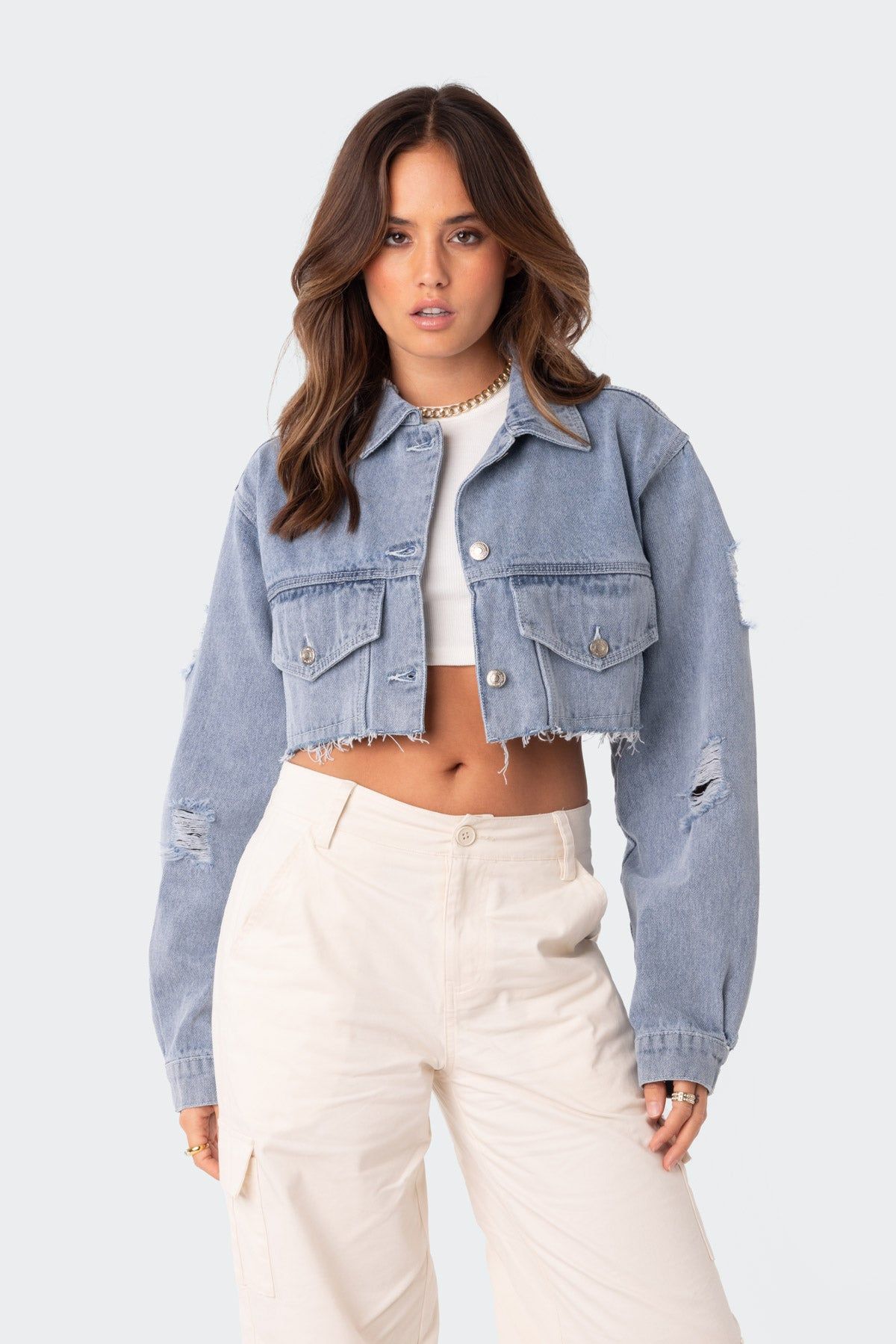 Addison Cropped Denim Jacket sold by Edikted product image thumbnail 2