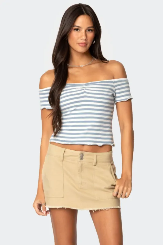 Shara Striped Off Shoulder Top sold by Edikted