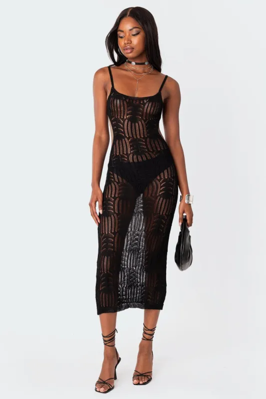 Coconut Open Back Crochet Maxi Dress made by Edikted