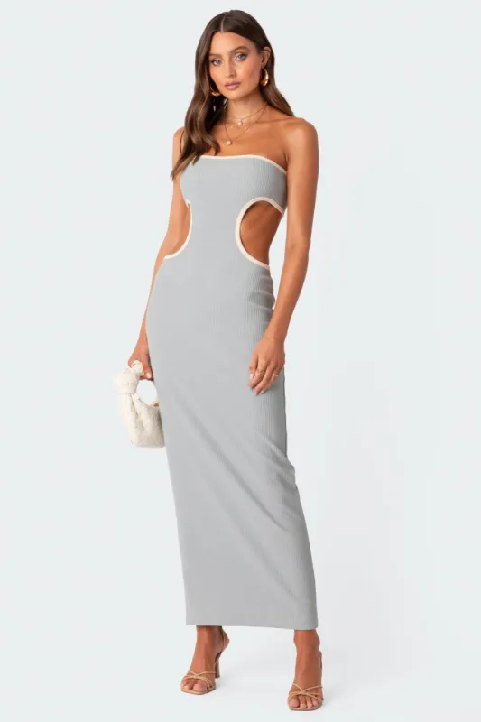Michelle Ribbed Cut Out Maxi Dress sold by Edikted