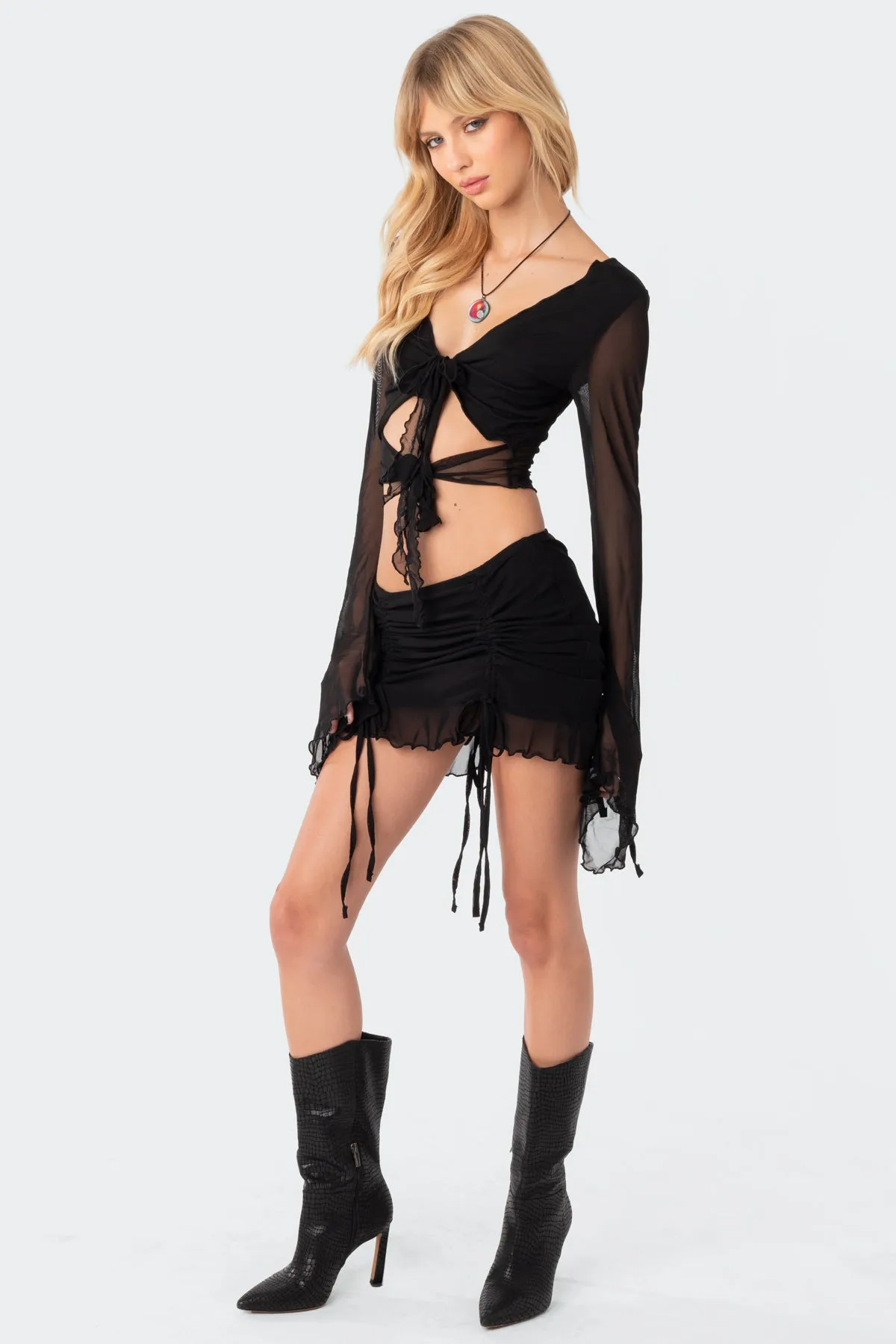 Indigo Gathered Mesh Mini Skirt sold by Edikted product image thumbnail 3