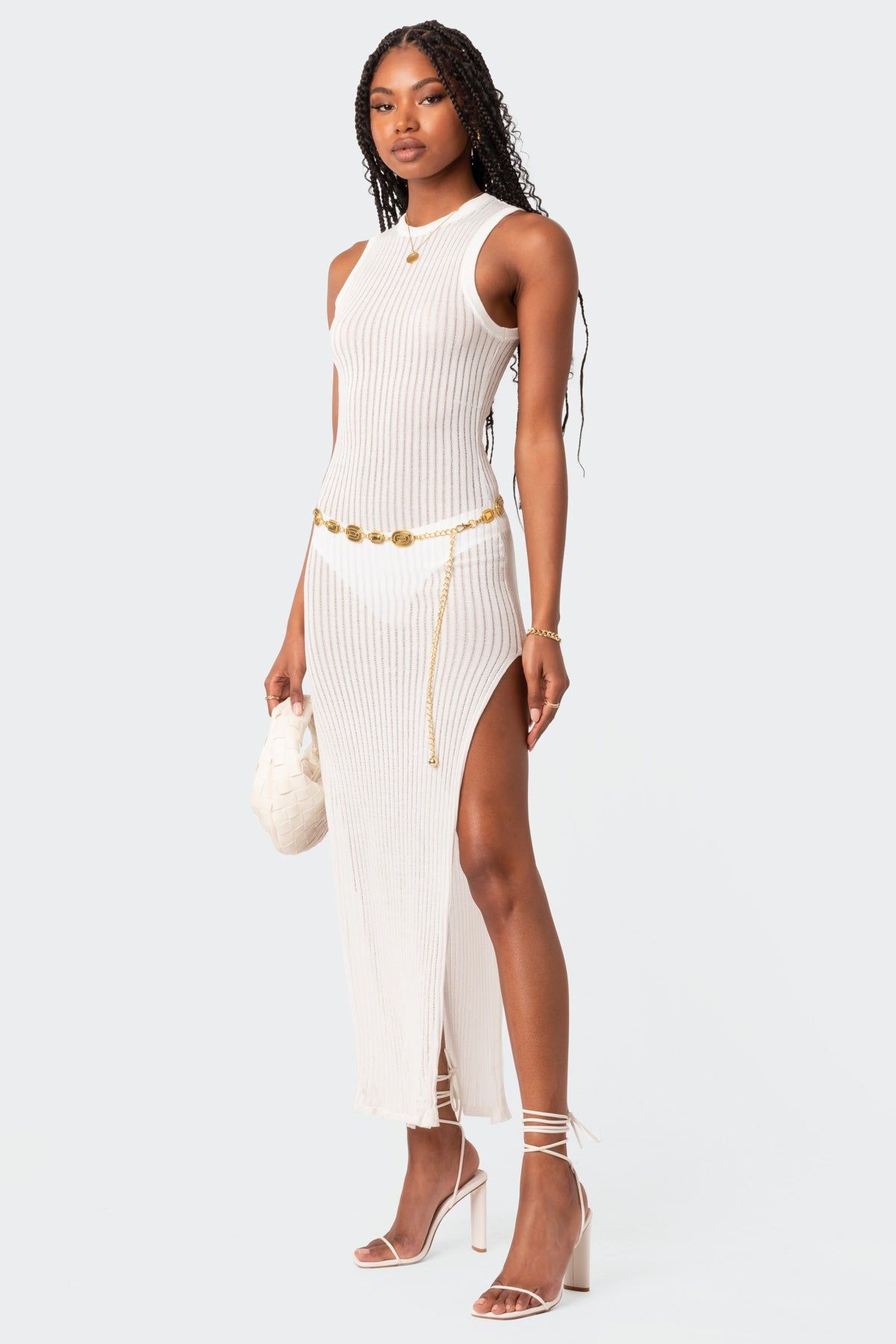 Bree Sheer Knit Side Slit Maxi Dress sold by Edikted product image thumbnail 3