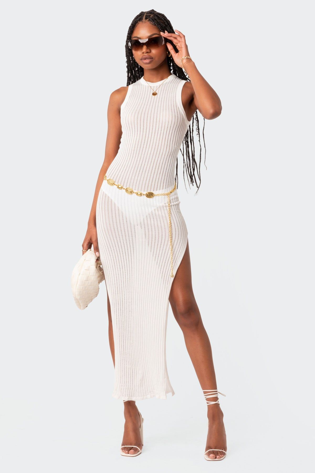 Bree Sheer Knit Side Slit Maxi Dress sold by Edikted